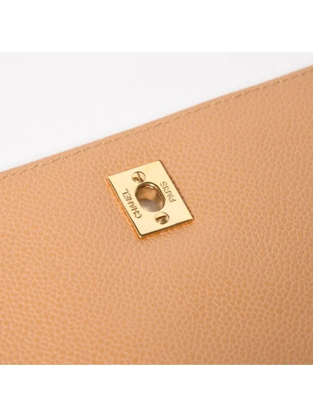 Chanel Top Handle Bag Handbag CC Logo Quilted Caviar Leather Beige Gold